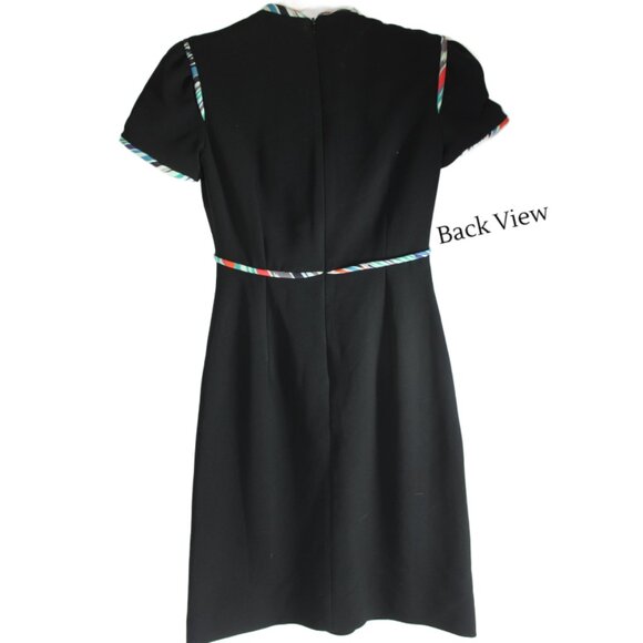 Mary Katrantzou Black Multicolor Contrast Piping Short Sleeve Dress, Size 2 - Picture 5 of 7